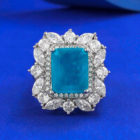 wholesale S925 Sterling Silver Zhuo Zhifan Jewelry New Retro-Set Marquise Diamond Ring for Women in Paraiba Color 9*11mm-R328 Paraiba Color No.7