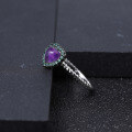 wholesale S925 Sterling Silver Light Luxury and Unique Natural Amethyst Heart Ring, Fashionably Designed Gemstone Ring-0-3
