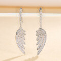 wholesale S925 Sterling Silver Plated Zircon Feather Earrings, Fashionable Commute Minimalist Elegant Earrings-0-1