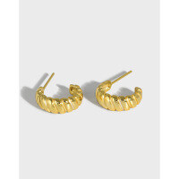 wholesale S925 Sterling Silver Korean Version Ins Minimalist Textured Twist Earprings for Women, Versatile and Small Brand Design-18K gold [with sterling silver ear plugs]  925 silver