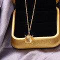 wholesale [925 Silver Gold Plated] Vintage Style Sunburst Natural White Crystal Double-Sided Pendant Necklace Wholesale with Inlaid Diamonds-0-2