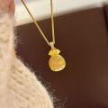 wholesale S925 Sterling Silver Gold-Plated Brushed Diamond-Accented Fortune Pouch Pendant Necklace, New Chinese Style Light Luxury Exquisite Elegant Advanced Collarbone Chain-0-4