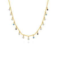 wholesale 925 Silver Far Fan Colored Zircon Necklace For Women, Small Batch Design,, Ins Retro Fringe Collarbone Chain-A2628-Gold 925 Silver