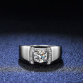 Platinum-Plated 925 Sterling Silver Solid Men's Ring with Full Moissanite-0-2