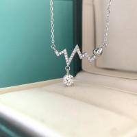 wholesale S925 Sterling Silver Jumping Heart Necklace for Women, EKG Collarbone Chain, Internet-Famous Versatile Ins Minimalist Moissanite Necklace-50-point (high carbon diamond) necklace 925 silver