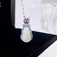 wholesale Pure Silver Guochao New Style Hetian Jade Gourd Necklace for Women, Minimalist Design with High-End Feel, Gift for Girlfriend or Mother-DZ013511-Rose Gold (xl000775)  925 Silver