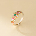 wholesale 999 Silver Palace Style Sweet Design Colorful Enamel Gold-Traced Openwork Baoxiang Flower Lotus Ring R02903-0-4