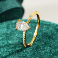 18K Gold Plated S925 Silver Moissanite Pear-shaped Halo Ring-0-0