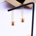 wholesale 925 Silver Enamel Red Bow Bell Drop Earrings New Christmas Retro European and American Style Ear Thread-0-2
