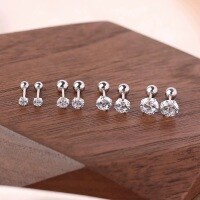 wholesale 999 Sterling Silver Jingxu Zircon Screw-Back Ear Stud Earrings for Women, Small Helix Earrings for Healing Ear Piercings, Sleep-Friendly No Need to Remove-Platinum-S999-White Diamond 3mm-Screw Model Pure Silver