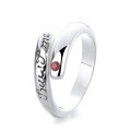 wholesale S925 Silver Cloud Tide Pavilion Fashion Minimalist European and American Letters Classic Style Red Gemstone Accent Trendy Versatile Open Ring-0-4