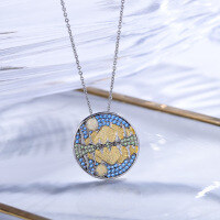 wholesale S925 Sterling Silver "Love of Mountains and Rivers" Necklace Choker African Opal Topaz Round Pendant High-end Feeling Necklace-Mountain Love African Opal Necklace 925 Silver