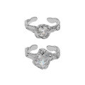wholesale S925 Sterling Silver Asymmetric Inlaid Zircon Textured Open Adjustable Ring for Women, Korean Version Ins Niche Design-0-4