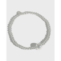 wholesale S925 Sterling Silver DP1009 Korean Style Ins Simple Handmade Plain Silver String 3mm Round Bead Bracelet for Women-Silver 925 silver