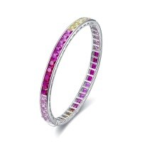 wholesale Metal S925, borderlesscolorful diamonds bracelet rainbow candy color full diamond bracelet-B045 Rainbow Bracelet [17cm] 925 Silver
