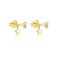 wholesale S925 Sterling Silver Cross-border Wholesale Star Moon Micro-Inlaid Tassel Earring Set-E4643-Gold/Pair 925 Silver