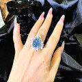 wholesale S925 Silver Zhuo Zhifan Jewelry New 11*15mm Imported High Carbon Diamond Aquamarine Water Drop Inlay Ring-0-1