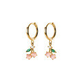 wholesale S925 Sterling Silver Fresh Forest Style Pink Cherry Sweet Fruit Ear Clasp for Women, Elegant Korean Earrings G7503-0-4