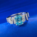 wholesale S925 Silver 6*8 Rectangular Flat Light Sea Blue Ring for Women, Minimalist and Elegant Diamond Ring, Drop Shipping-0-1