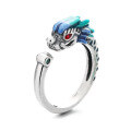 wholesale S925 Sterling Silver Creative Chinese Style Resin Enamel Zodiac Dragon Design Adjustable Ring, Symbolizing Vigor and Vitality-0-4