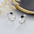 wholesale S925 Sterling Silver Cute Style Cat Paw Black Enamel Ring Ins Korean Minimalist Style Design Sense Index Finger Ring-0-0