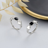 wholesale S925 Sterling Silver Cute Style Cat Paw Black Enamel Ring Ins Korean Minimalist Style Design Sense Index Finger Ring-592FJ/B model: approximately 3.2g > opening adjustable
