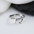 wholesale S925 Sterling Silver Retro Creative 3D Anchor Ring, Ins Street Style Trendy Personalized Fashion Versatile Finger Ring-0-0