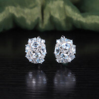 wholesale S925 Sterling Silver with Natural Topaz Crystal Inlaid Earrings UK Clasp Women's Gemstone Earrings New Design-Natural Sky Blue Topaz Earrings