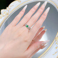 wholesale S925 Silver 4*6 Green Spinel Cabochon Lace Ring for Women, Summer Fresh and Simple Style, Live Streaming Edition-0-3