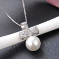 wholesale S925 Sterling Silver Small Fresh Pearl Jewelry Pendant Necklace for Women with Diamond Zircon Shell Pearl Bow Drop-0-3