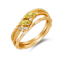 wholesale S925 silver plated 14k gold with peridot, Japanese minimalist niche design wavy curve stackable ring set, Spring new release-Peridot Ring Size 8