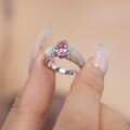 wholesale S925 Sterling Silver European & American New Arrival Women's Ring, Premium Elegant Oval Pink Zircon Design Creative Row of Diamonds Twisted Band-0-1