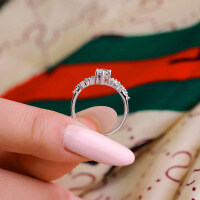 925 Sterling Silver Marquee Cut Moissanite Solitaire Ring-High-carbon diamond, 1 carat, Hong Kong serial number 19