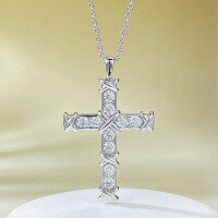 wholesale S925 Sterling Silver European and American Cross Pendant Necklace for Women with High-Carbon Diamonds, Simple and Fashionable Style, Available for Dropshipping on AliExpress-N384 Platinum [Delivery Chain] &gt; 925 Silver