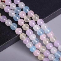 wholesale Metal Morganite Chalcedony Beads, Five-Color Colored Chalcedony Round Beads, DIY Quartzite Semi-Finished Jewelry Accessories Crystal-6 mm per piece (approximately 38 cm)