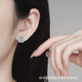 S925 Sterling Silver Moissanite Full Diamond Sparkling Square Sugar Earrings Wholesale-0-2