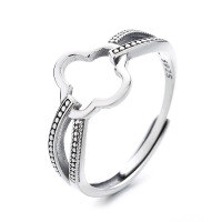 wholesale S925 Sterling Silver Retro Double-Layer Cross Hollow Clover Ring, Gentle Style Versatile Fashion Index Finger Ring-649FJ/approx. 2.3g>Adjustable opening