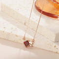 wholesale S925 Sterling Silver Plated in 18k Rose Gold Korean Minimalist Rhombus Gemstone Necklace Brightening Skin Tone with Natural Garnet-0-3