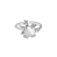 wholesale S925 Sterling Silver Korean Version Ins Niche Minimalist Irregular Surface Coral Texture Open Adjustable Ring for Women-Platinum [White Cat's Eye] Adjustable opening
