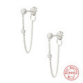 wholesale S925 Sterling Silver Ins Single Diamond Fringe Chain Back Earrings-0-4
