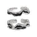 wholesale S925 Sterling Silver Original Niche Design Cold Tone Irregular Textured Black Drip Glaze Open Adjustable Ring Unisex-0-4