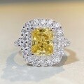 wholesale 925 Sterling Silver Women's High-End Full Square Radiant Cut Yellow Diamond Ring Cross-Border Live Streaming Hit-0-3
