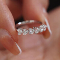 wholesale S925 full-body ring for women, Ins-style heart-shaped stack ring, romantic, delicate, elegant, gentle, sweet, and versatile-BZ0102-White Gold>US Size 9