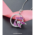 wholesale S925 Sterling Silver Purple Zircon Flower Pendant Women'sIns Style Silver Pendant Unique Design Silver Collarbone Necklace-0-3