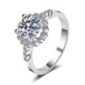 wholesale PT950 plated 925 sterling silver ring with 1 carat moissanite, round halo and four-prong setting-0-4