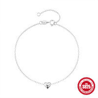 wholesale 925 Sterling Silver Heart-shaped Polished Daily Wear Bracelet for Women, Korean Simple Style-Gold 925 silver