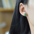 wholesale 925 Sterling Silver Hollow-Out Inlaid Hetian Jade Earrings with Certificate, Egg-Surface Green Jade Earrings for Women-0-2