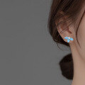 wholesale S925 Sterling Silver Synthetic Pearl Series Blue Three-Petal Flower Ear Studs Sweet and Unique Ear Accessories M02375-0-2