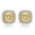 wholesale S925 Silver 8*8 Fat Square Yellow Zircon High Carbon Zircon Stud Earrings for Foreign Trade Europe and America Cross-Border Platinum Ear Jewelry-0-5