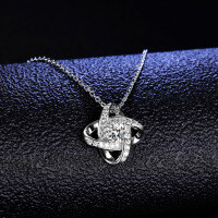925 Silver Pendant with 1-Carat Moissanite, Four-Leaf Clover Windmill Necklace for Women-50-point zircon (with necklace) - 925 silver